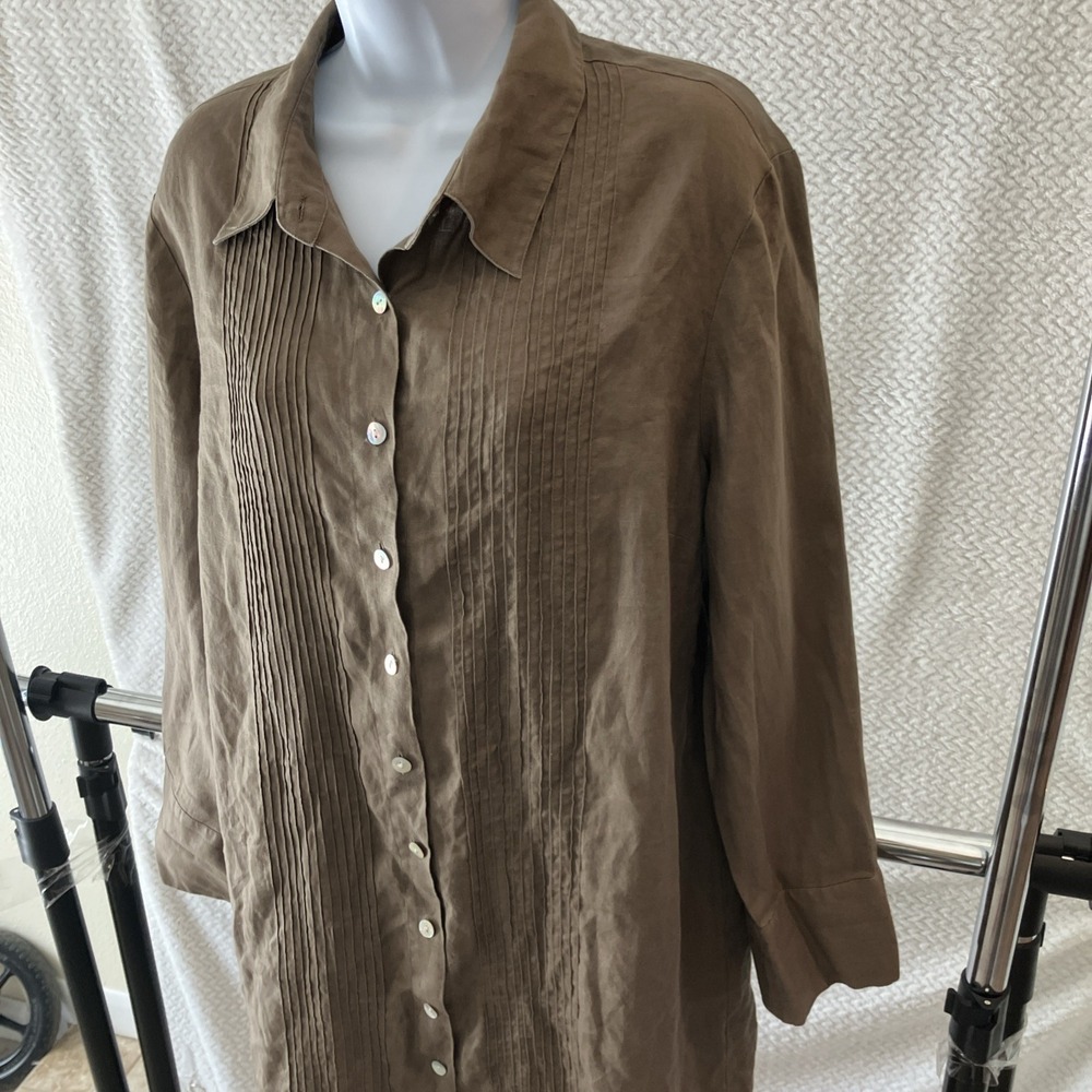 Coldwater Creek 100% Linen Brown Button-Up Tunic Dress Large Coastal Lagenlook - Picture 5 of 10